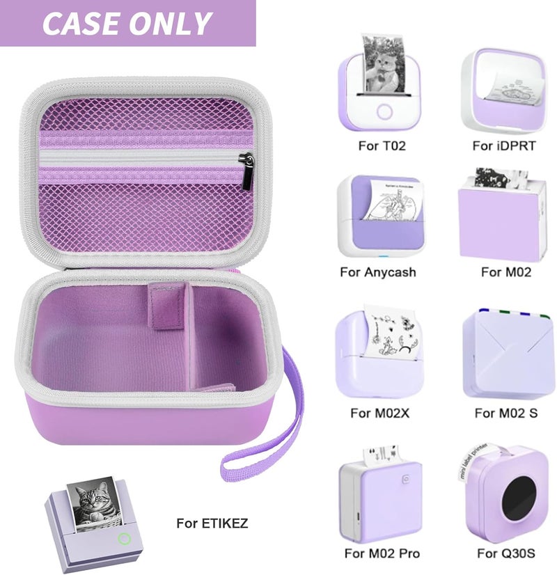 Grapsa Sticker Printer Case for Memoking T02/ for ETIKEZ PM290C/ for Nelko PM230/ for Phomemo M02/ T02/ Q30S Mini Pocket Printer Machine. Holder for Label Maker, Thermal Paper, USB Cable (Box Only) -Purple - Image 2